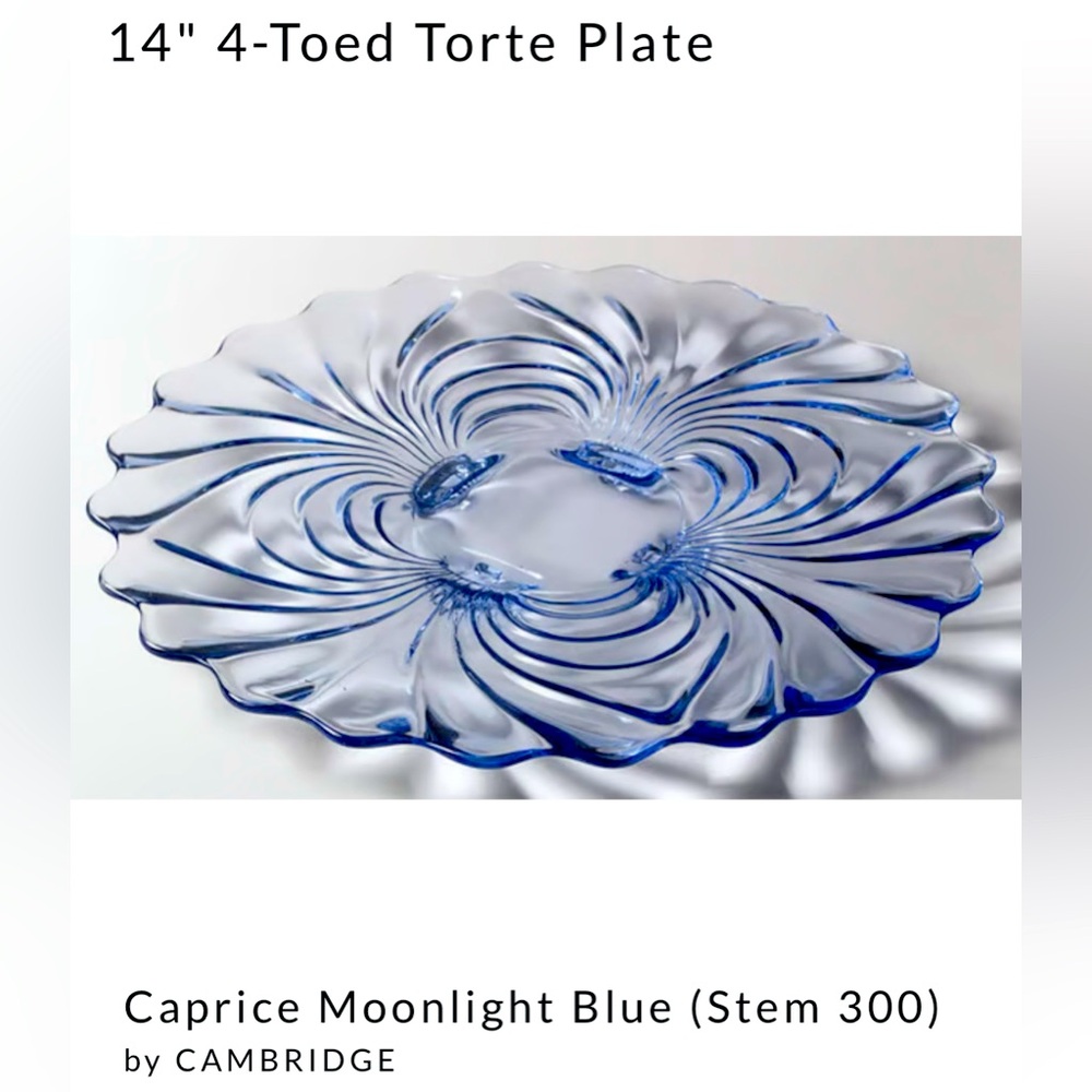 Cambridge Caprice Moonlight Blue 14" 4-Toed Torte Plate.